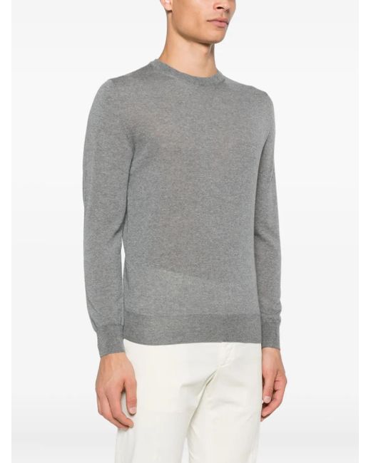 Canali Gray Crew-Neck Wool Sweater for men