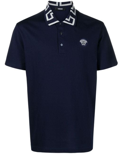 Versace Polo -shirt Met Greca -kraag in het Blue voor heren