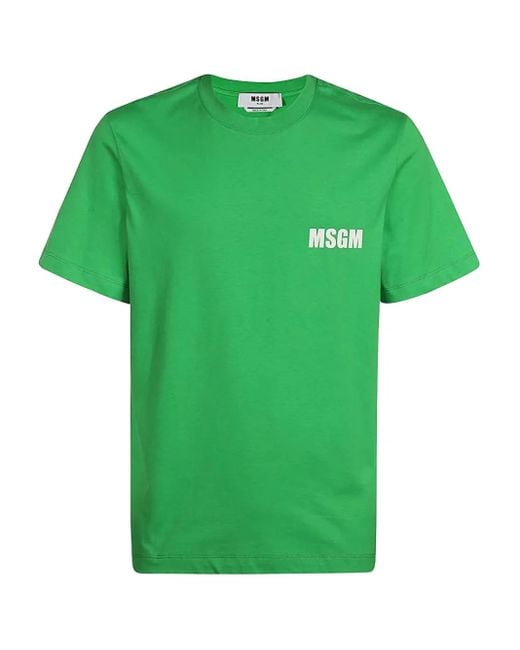 MSGM Green Logo-Print Cotton T-Shirt for men
