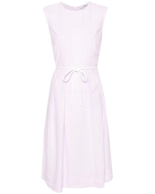 Peserico Pink Pleat-detail Linen Midi Dress