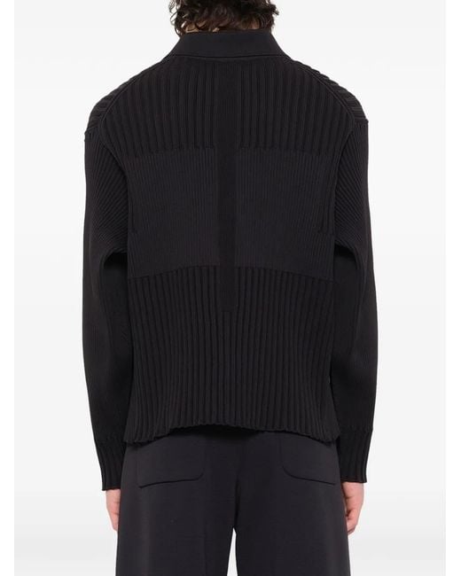 CFCL Black Fluted Shirt-Collar Cardigan for men