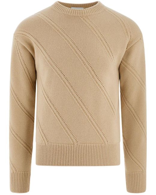 Ferragamo Natural Crew Neck Beige Wool Sweater for men
