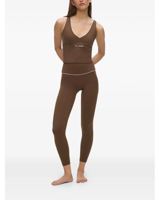 Karl Lagerfeld Brown Contrast-Piping Leggings