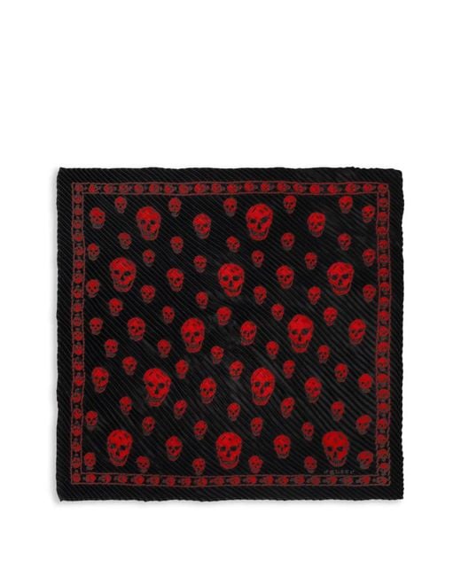 McQueen Red Foulard En Soie À Imprimé Tête De Mort