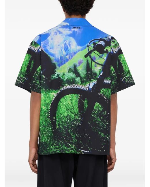MSGM Blue Chemise À Col Ouvert for men