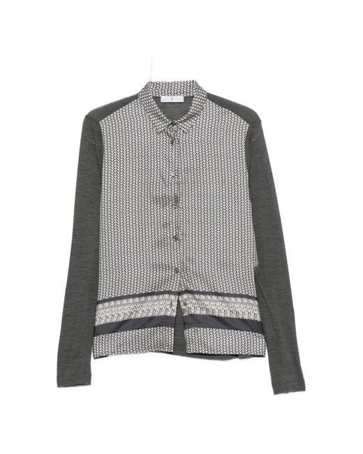 Whyci Gray Geometric-Print Panelled Shirt