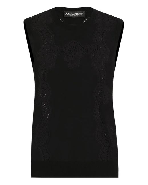 Dolce & Gabbana Black Lace-Panel Sleeveless Top