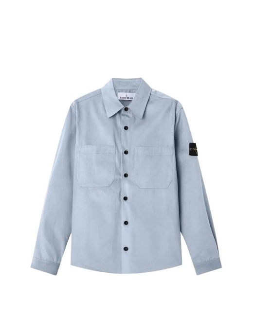 Stone Island Blue Long-Sleeve Micro-Corduroy Shirt for men