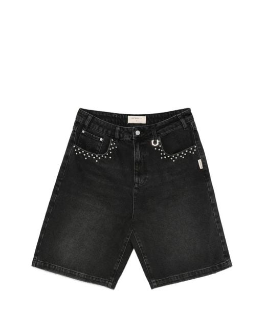 RETERNITY Black Stud-Embellished Denim Shorts for men