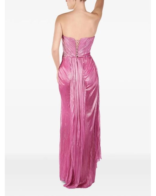 ANDREEA VENECIUC Pink Lumiere Pleated Silk Maxi Dress