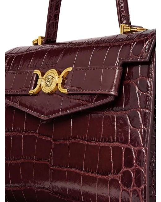Versace Purple Crocodile-Embossed Leather Tote Bag