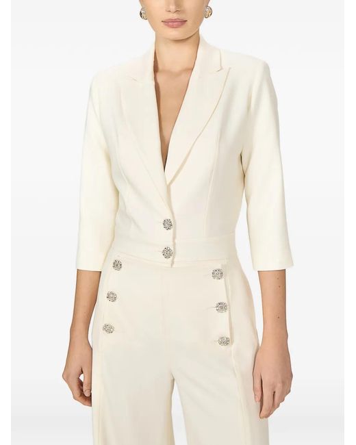 Costarellos White Velara Crystal-Buttons V-Neck Jumpsuit