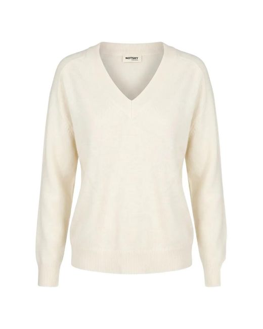 Not Shy White V-Neck Cashmere Sweater