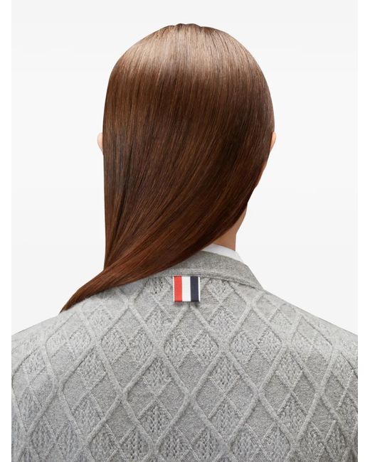 Thom Browne Gray Intarsia Argyle Pointelle Cardigan