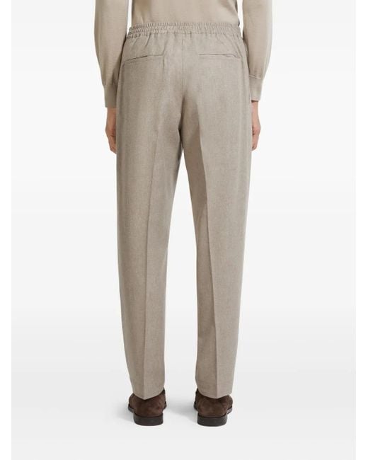Zegna Gray Elasticated-Waist Wool Trousers for men