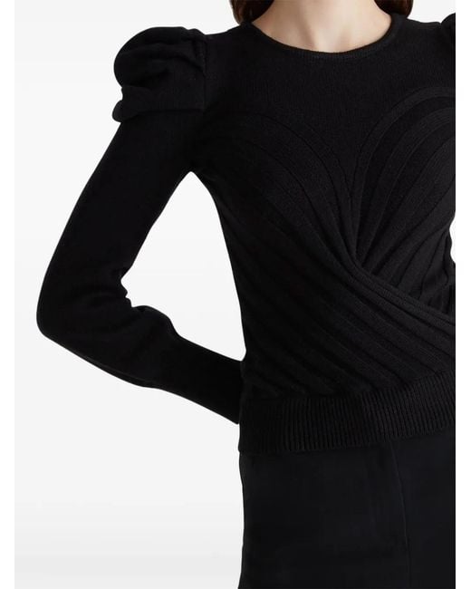 Violante Nessi Black Puffed-Shoulder Ribbed-Knit Sweater