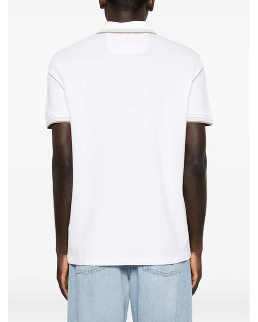 Boss White Logo-Embroidered Polo Shirt for men