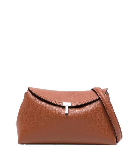 Totême Brown Tuck-Lock Fastening Grained-Leather Clutch Bag