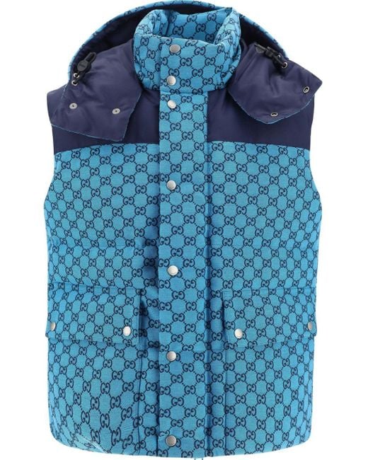 Gucci Blue Gg Supreme Down Gilet for men