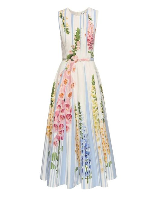Oscar de la Renta White Foxglove Trompe L'Oeil Dress