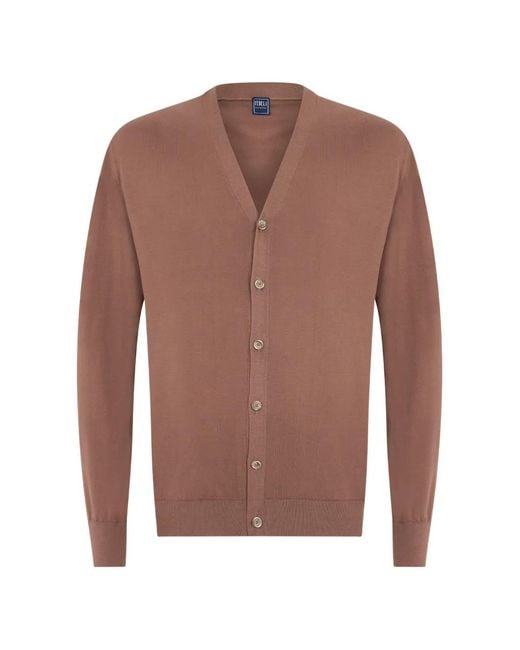 Fedeli Brown V-Neck Cardigan for men