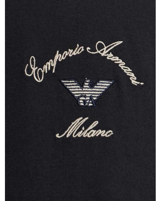 Emporio Armani Blue Embroidered-Logo T-Shirt for men