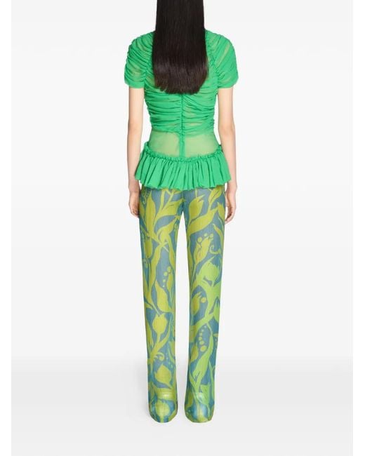 Dries Van Noten Green Floral-Print Trousers