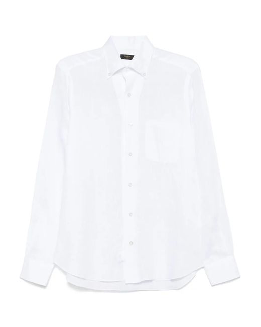 メンズ Barba Napoli リネンシャツ White
