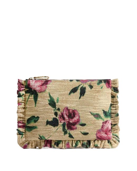 LaDoubleJ Gray Floral-Pattern Clutch Bag