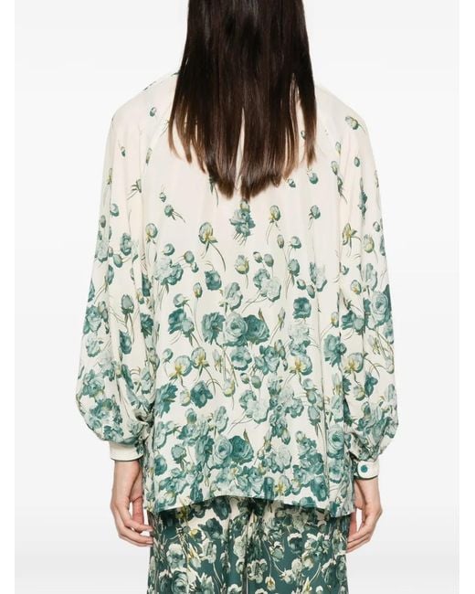 F.R.S For Restless Sleepers Green Floral-Print Blouse