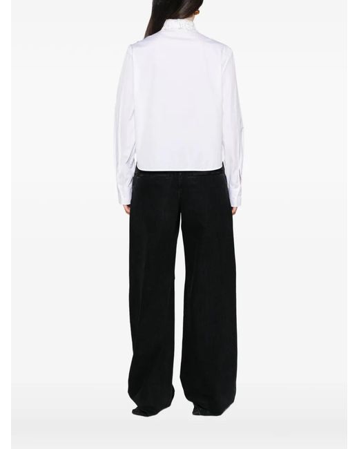 Ermanno Scervino White Lace-Panelled Sequin-Embellished Shirt