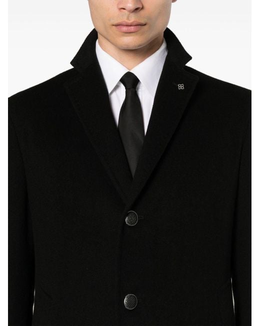 Tagliatore Black Single-Breasted Cashmere Coat for men