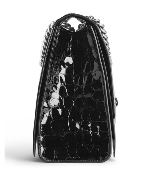 Balenciaga Black Mittelgroße Crush Schultertasche mit Kroko-Effekt