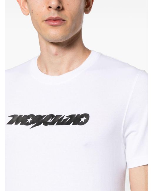 Moschino White Logo-print Cotton-blend T-shirt for men