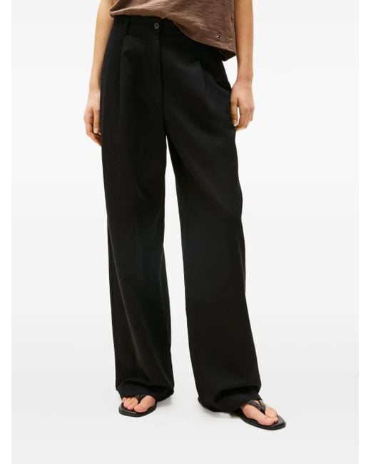 Tommy Hilfiger Black Wide-Leg-Hose mit Bundfalten