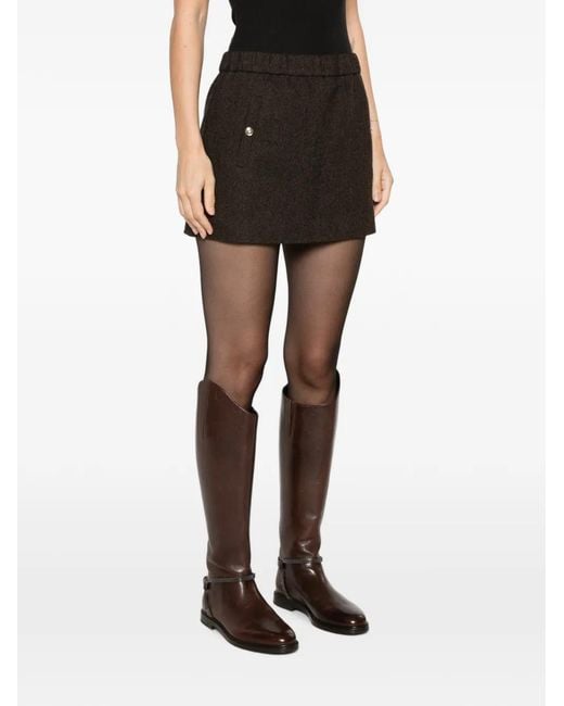 Maje Black Herringbone-Pattern Button-Detail Mini Skirt