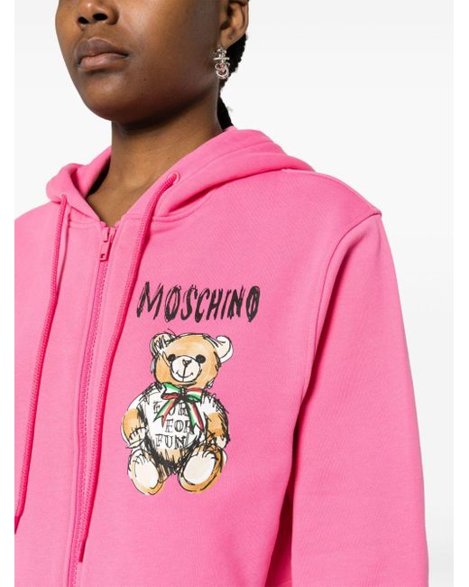 Hoodie zippé à imprimé ourson Moschino en coloris Pink