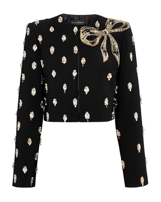 Jenny Packham Black Leotine Bow-Embellished Beaded Jacket