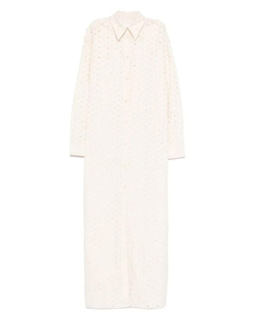 Nanushka White Button-Front Perforated Dress