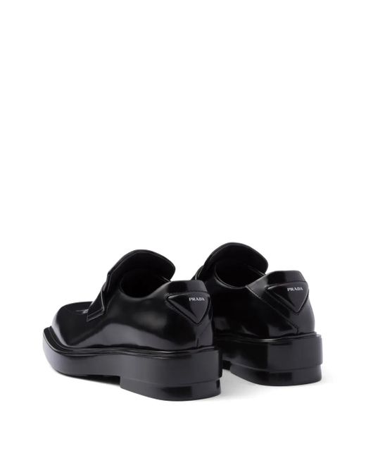Prada Black Triangle-Patch Leather Loafers