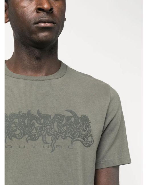 Moschino Gray Logo-Print Stretch-Cotton T-Shirt for men