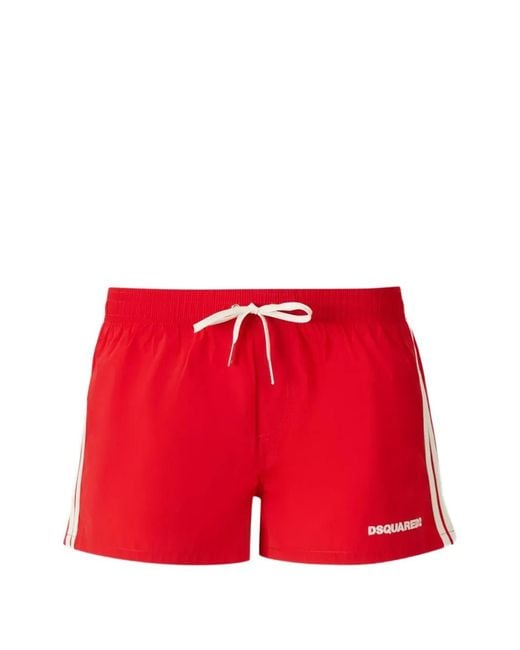 DSquared² Red Short Leg Design Striped Swim Short for men