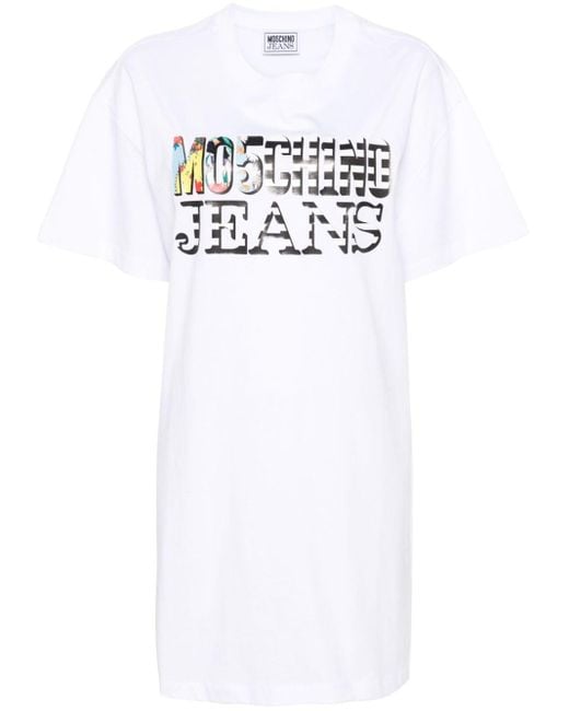 Moschino Jeans White Logo-print T-shirt Dress