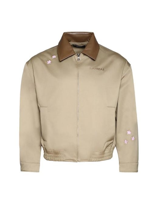NAHMIAS Natural Flower-Embroidered Bomber Jacket for men