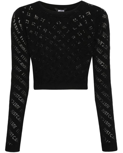 Just Cavalli Black Logo-print Knitted Top