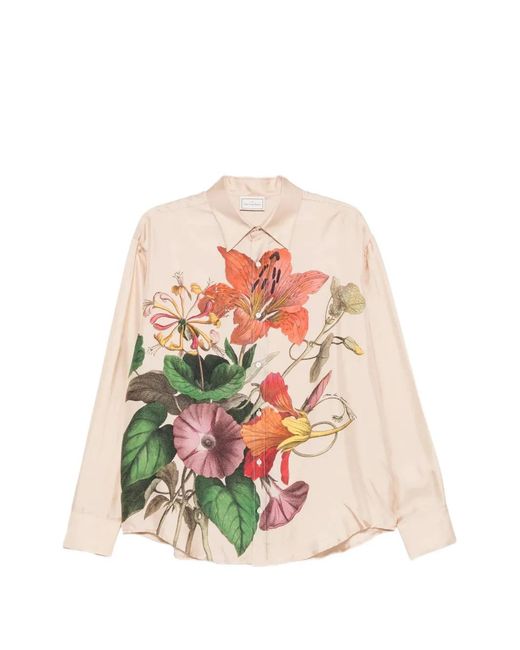 Pierre Louis Mascia White Floral-Print Silk Shirt
