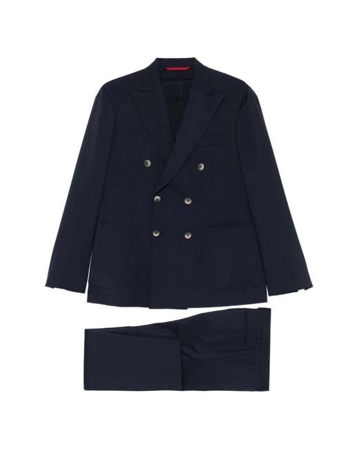 VELA SHOP Blue Double-Breasted Peaked-Lapel Suit for men
