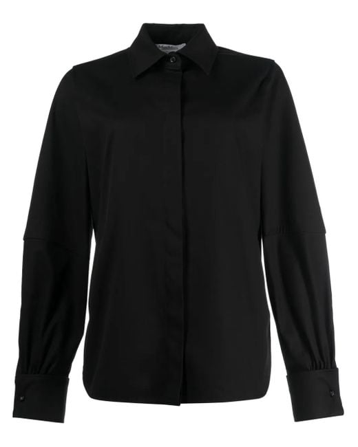 Max Mara Black Long-Sleeve Stretch-Cotton Shirt