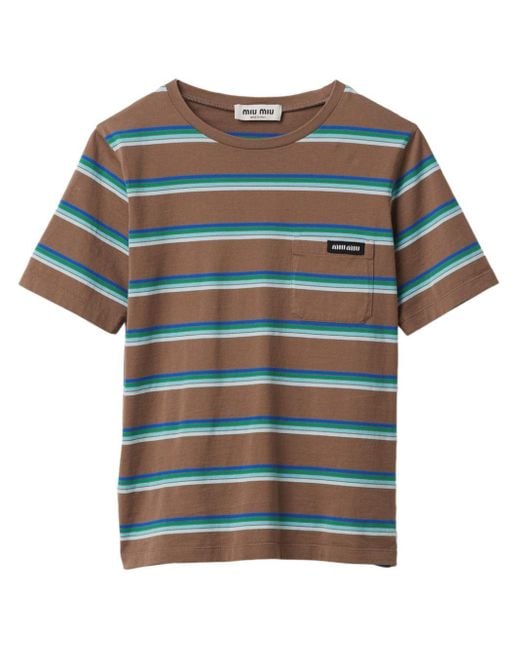 Miu Miu Blue Striped Cotton T-Shirt