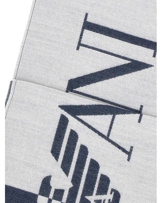 Emporio Armani Gray Logo-Embellished Fringed Scarf for men